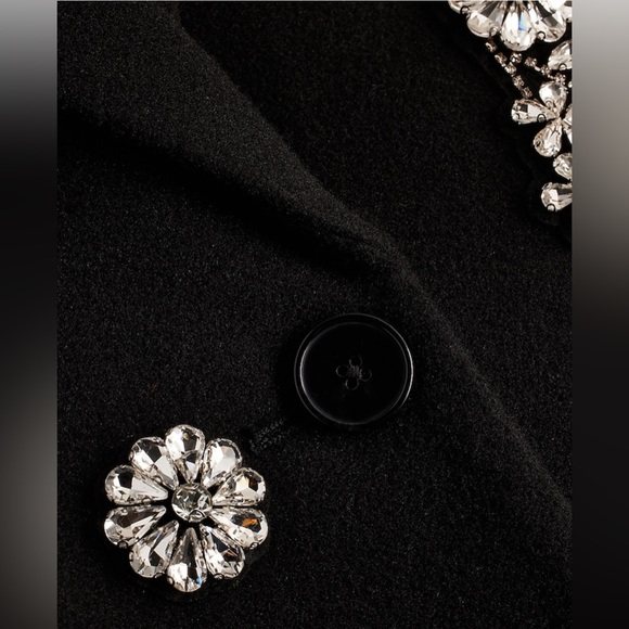 Faux Wool One Button Rhinestone Embellished Coat - Picture 9 of 16